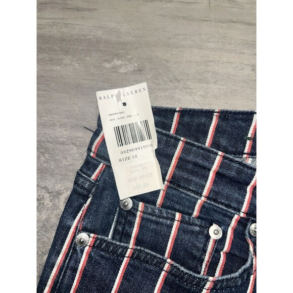 Lauren Ralph Lauren Striped Blue Red White Classic Straight Jeans Size 12 - Picture 5 of 7